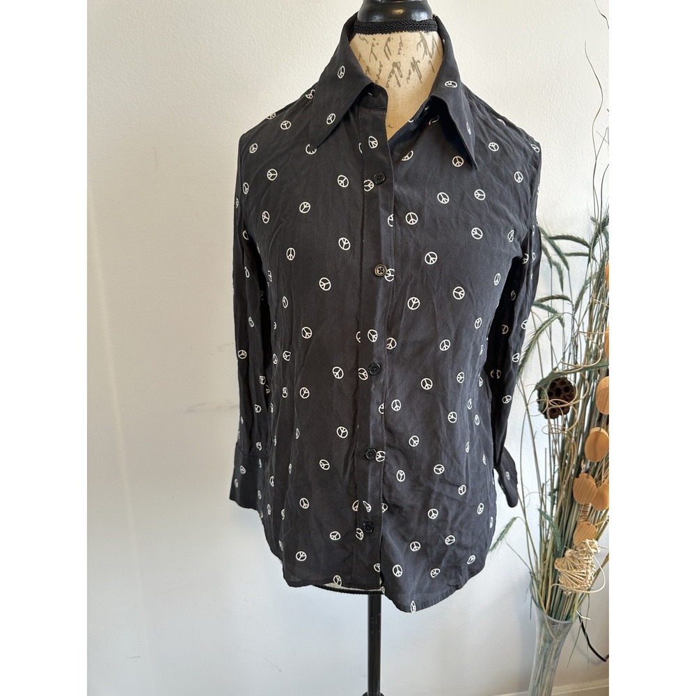EQ Love and Peace Print 100% Silk Equipment‎ Lapel Long-Sleeved Shirt Blouse Set
